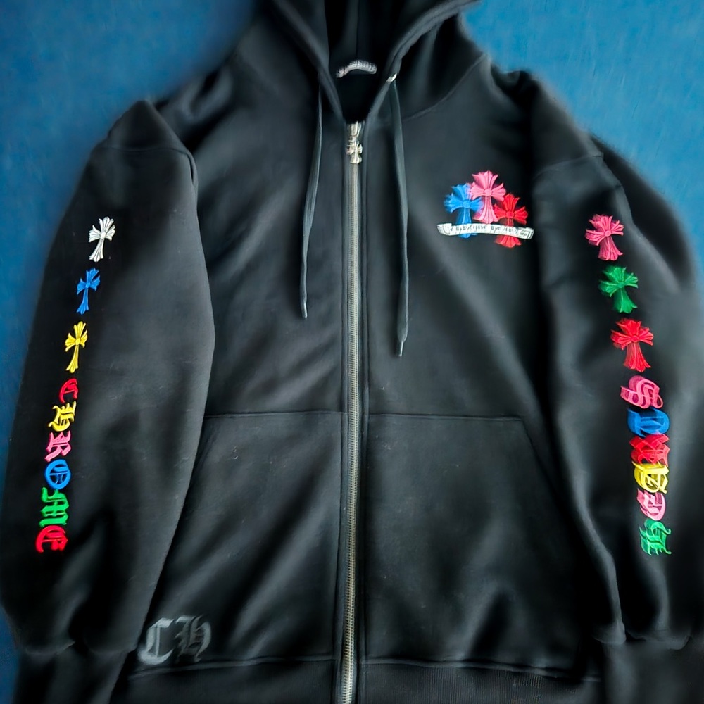 Black Hoodie with Multicolor Embroidery